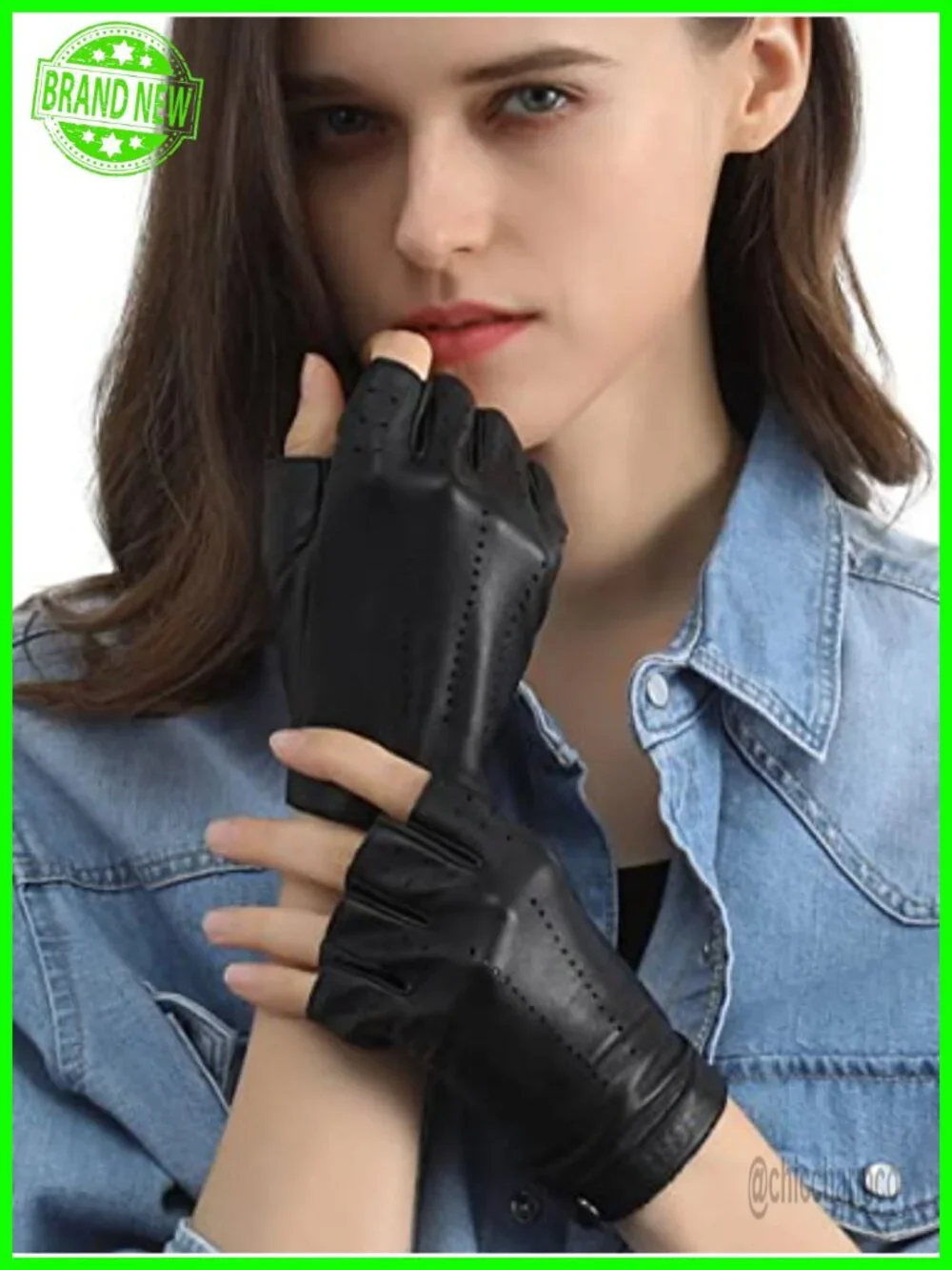 Women Fingerless Leather Gloves - Driving Motorcycle Biker Gloves - Unlined